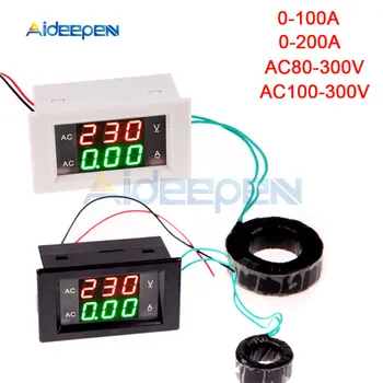 100A 200A 110V 220V Digitálne Ammeter Voltmeter Napätie Prúd Meter LCD Panel Červená Zelená Displej s STRIEDAVÝ Prúd Transformátor
