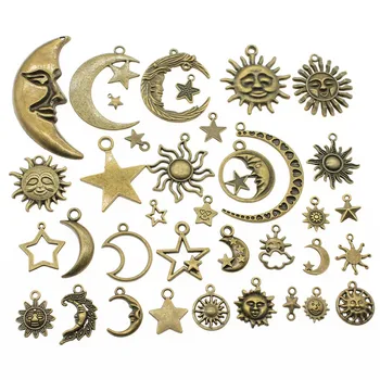 100Gram Antickej Bronzovej Farbe Zliatiny Zinku Mix Štýlov Sun Moon Star Prívesok Charms Príslušenstvo Šperky