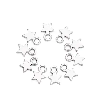 100ks Tón Star Prívesky Zliatiny zobrazili kľúčové tlačidlá pre DIY Šperky, Náhrdelníky, Náramky, Takže Antique Silver Farba 10x8x2mm