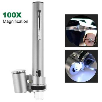 100x Mikroskopom Loupe Zoom Nastaviteľnou Ohniskovou Ručné Prenosné Šperky Nástroj Mini Multifunkčné Vrecko Lupa S Led Svetlo