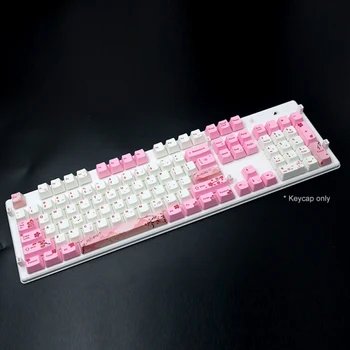 104 Klávesov PBT Ružová Sakura Vzor Keycaps Náhradný Set Klávesnice Príslušenstvo