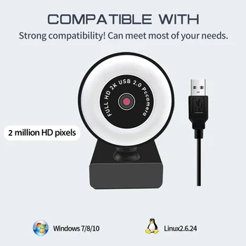 1080P 2k, HD Webkamera S Mikrofónom PC Desktop Web Kamera Cam Mini Počítač Webkameru Cam Nahrávania Videa, Práca S LED Svetlom