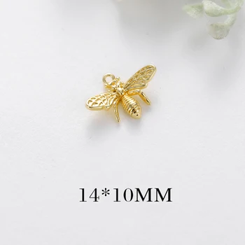 10PCS 14x10MM Otvor 1 MM 24K Gold Farbe Mosadze Bee Prívesky Charms Vysokej Kvality Diy Šperky Zistenia Príslušenstvo