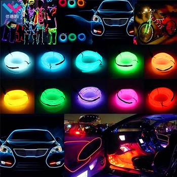 10pcs 1M/2M/3M/5M Flexibilné Neon LED Osvetlenie Vozidla Pásy Auto Garland EL oceľové Laná Auto Dekorácie Interiéru Trubice