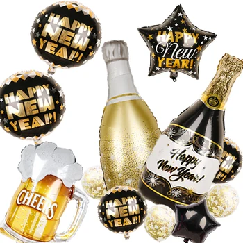 10pcs latex fóliové balóny, Konfety šťastný nový rok šťastné Vianočné ozdoby šampanské poháre piva, fľaše Strana dodávky