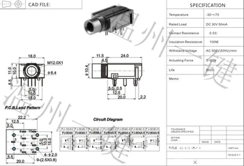 10PCS PJ-604A Pin master audio jack, prepínač 9 pin zásuvky napájania 6.35 mm pre slúchadlá, zásuvka