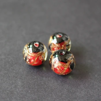 10Pcs/Veľa 12 mm 14 mm Mamade Lampwork Sklenené perly s gold line maľovanie červená farba pre šperky robiť