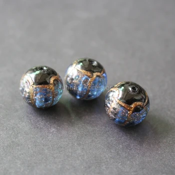 10Pcs/Veľa 14 mm Hanmade Lampwork Sklenené perly s gold line maľovanie Svetlo Modrej farby pre šperky robiť