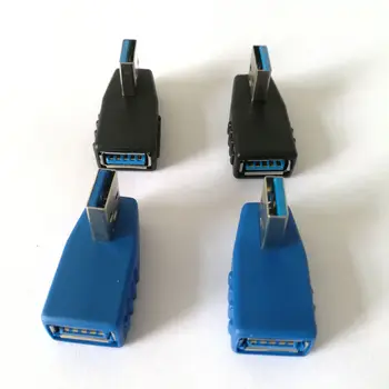 10pcs/veľa 90 Stupňov Vľavo, Vpravo Uhol Šikmého USB 3.0 Typ mužmi Adaptér Converter Konektor Čierna alebo Modrá