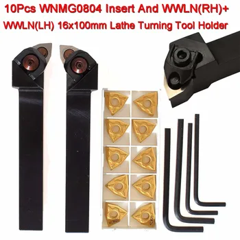 10PCS WNMG0804 Vložiť + WWLNR1616H08 + WWLNL1616H08 16x100mm Sústruh Otočením Držiaka Nástroja + 4PCS Kľúča