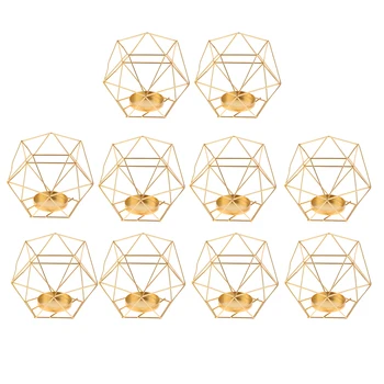 10Pcs Zlato Stolový Stojan Hexagon Geometrické svietnik Svietidla Prípade Sviečkový Prípade Domov Svadobné Vrchol
