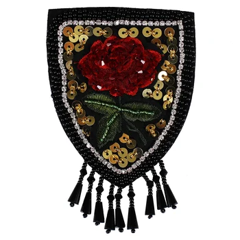 10piece Korálkové Kryštál Ruže Odznak Sequin Lištovanie Fringe Strapec Ramene Opráv Nášivka DIY Znak Oblečenie Zdobené TH629