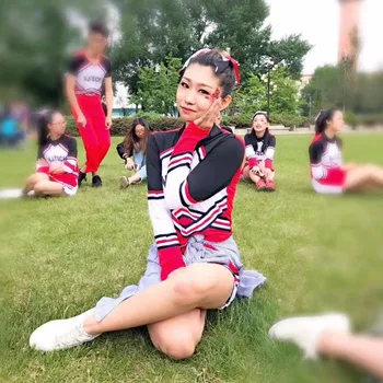 110-170cm Japonskej Školy Jednotné Dievčatá Topy+sukne Študent Cheerleading Kostýmy Celý Rukáv Chlapci Aerobik Tanečné Oblečenie Set sa