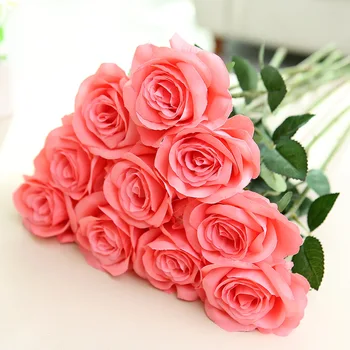 11pcs/Veľa Umelých Kvetov Ruže Pobočky Falošné Rastlín Kvetované Pink Champagne Red Rose Hodváb Kytice Pre Domova Svadobný Stôl