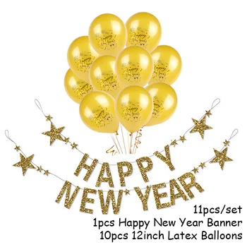 11pcs šťastný nový rok balóny banner nastaviť na nový rok 2021 dekorácie gold black 2021 nový rok predvečer party dekor garland