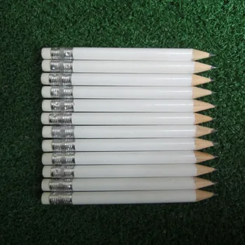 12 desiatky 144pcs biela farba, 3,5 palcový polovica dĺžky 100mm prázdne logo kola drevený materiál, guma golf ceruzka