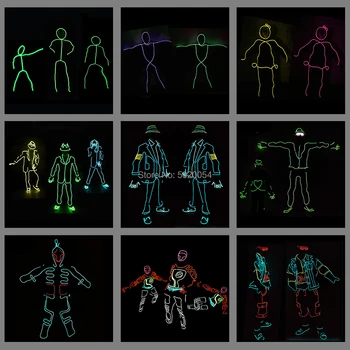 12 Dizajn Flexibilné EL Drôt Žiariace Kostým Tanec DJ Neon Led Svietiace Oblečenie rozsvieti Kostým Pre Fáze Show