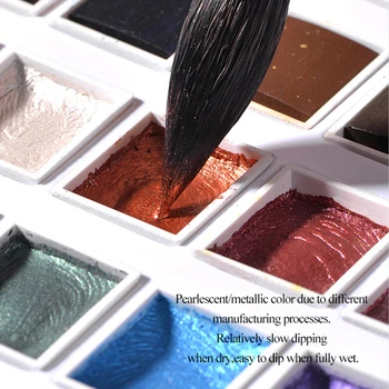 12 Farieb Pevné Akvarelové Farby Nastaviť Textúrou Pearlescent Pigment Kovový Lesk Acuarela Vyhovovali Prenosné Umelecké Potreby
