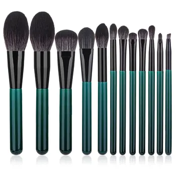 12 KS make-up Štetec, Sada Zelená Nadácie Powder Blush Eyeshadow Kvalitné Vlnené Vlákno Vlasy, Make-Up Štetce Kozmetických Nástrojov