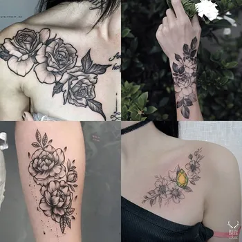 12 Listov Kvet Tetovanie Nálepky Rameno Hrudníka Dočasné Tetovanie Nepremokavé Falošné Tetovanie