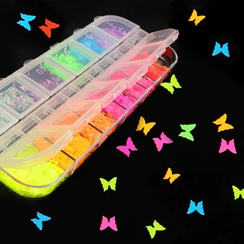 12 Mriežky Fluorescenčné Zmiešané Farby Lesk Vločky, Motýľ, Hviezda Srdce Flitrami Epoxidové Živice Lesk Hliny Náplň Nail Art, Takže urob si sám