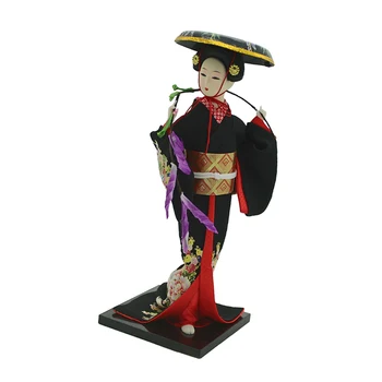 12 palcový Japonský Geisha Bábiky Oblečené Čierne Kimono Bábiky Darčeky Dospelých Zberateľstvo