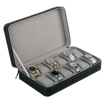12 Slotov PU Kožené Hodinky Boxy Skladovanie Organizátor Box Luxusné Šperky Náramok Sledovať Displej Držiak Black Prípade Box