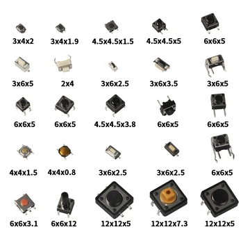 125Pcs 25Types Najrôznejších Micro Tlačidlo Takt Prepínač Obnoviť Mini List Prepínač SMD 2*4 3*6 4*4 6*6