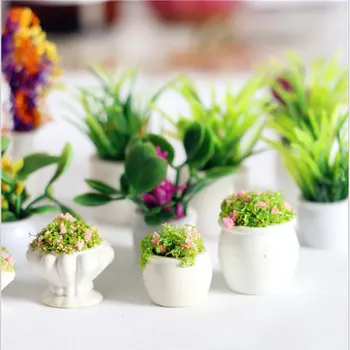12PCS Doll House Miniatúrne Kvety Víla Záhrada Ozdoba Mini Črepníkové Rastliny, Kvety Hrniec Bonsai Modelu Deti Hrať Hračka