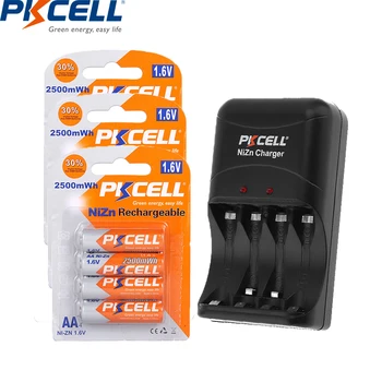 12PCS PKCELL AA batérie 1,6 v 2500mwh NI-ZN nabíjateľné batérie a NIZN batérie, nabíjačky pre batérie typu AA/AAA batérie