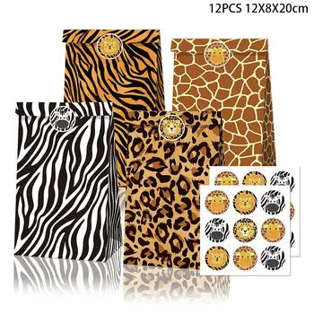 12pcs/set Jungle Dekorácie Zvierat Nohy Vytlačené Darčeka Kraft Papier Tašky Deti Safari narodeniny Dekor Strany Candy Darčekové Krabice