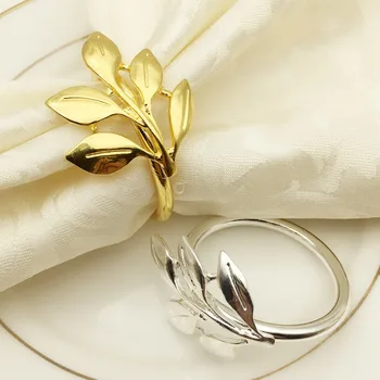 12pcs/veľa Obrúsok krúžok svadobné obrúsok držiak na svadobné hostiny, rodinné kuchyňa jedálenský stôl bielizeň, kovov, zlata a striebra listy