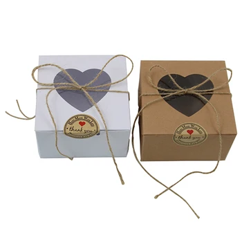 12pcs/Veľa Tvare Srdca Darček Košíčky Boxy Cookie Box S Oknom pre Svadobné Party Plavidlá Cupcake Dopravcu Kraft Papier Box