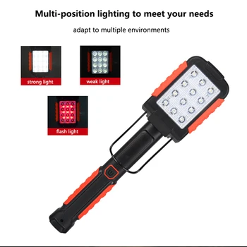 12SMD+9 Červená LED Inšpekcii Práce Ľahké Prenosné Magnetické LED Baterka USB Nabíjateľné Baterky Lanterna Zavesiť na Háčik na Čítanie S Káblom