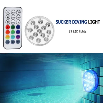13 LED Svetlo S Magnetom prísavky Plávanie Ponorné Prenosné Vonkajšie Prvky Bazén RF Diaľkové Ovládanie Príslušenstvo