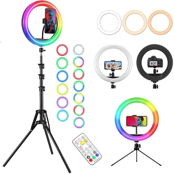 13inch RGB LED Selfie Krúžok Svetlo s Statív Stojí Telefón rgb Krúžok Lampa USB Ringlight na Youtube Tiktok Video Fotografovanie štúdio