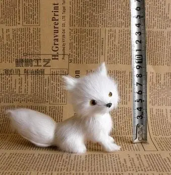 13x10cm biela drepe fox, model, polyetylén&kožušín, remeselné Figúrky domáce dekorácie hračka darček a2526