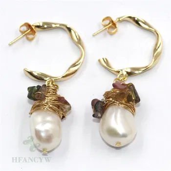 14-20 mm, Biela Barokový Pearl Náušnice Turmalín Ucho Drop Háčik Earbob Módne Luxusné Okúzľujúce Umelé Šperky Strany Real