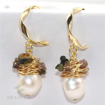 14-20 mm, Biela Barokový Pearl Náušnice Turmalín Ucho Drop Háčik Earbob Módne Luxusné Okúzľujúce Umelé Šperky Strany Real