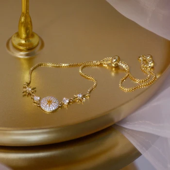 14K Skutočné Zlato Luxusne Jemné Náramok pre Ženy AAA Micro Vykladané Zirkónmi Romantický Náramky Šperky Vianočný Darček k Narodeninám