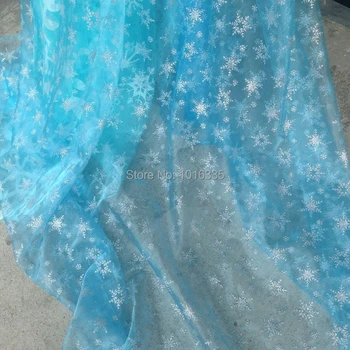 150 cm Šírka Modrá snowflake organza látka pre DIY šaty textílie tecido tkaniva šitie 10 metrov