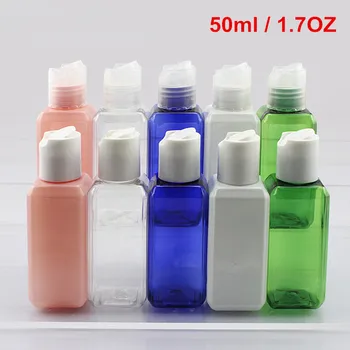 150 X 1.7 OZ Plastové PET Námestie Prázdne Naplniteľné Fľaše BPA Free S Rukou Stlačte Hladká Biela/Vymazať Disk Flip Spp Top Viečka