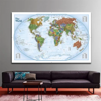 150x100 Non-tkané Non-Vôňa Mapu Mapu Sveta, Dôležité Mestá Z Rôznych Krajín Označené Bez štátna Vlajka
