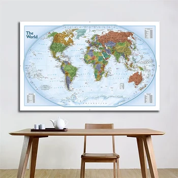 150x100 Non-tkané Non-Vôňa Mapu Mapu Sveta, Dôležité Mestá Z Rôznych Krajín Označené Bez štátna Vlajka