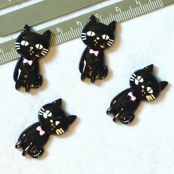 16*32mm Kawaii Ružová Luk Čiernej Živice Mačka Miniatúry,Živice Flatback Mačky,Domácich KUTILOV, Príslušenstvo