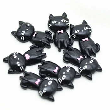 16*32mm Kawaii Ružová Luk Čiernej Živice Mačka Miniatúry,Živice Flatback Mačky,Domácich KUTILOV, Príslušenstvo
