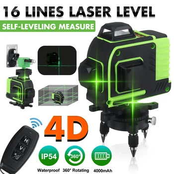 16 Line Level Laser 360 Horizontálne Vertikálne Kríž 4D Zelené Svetlo, Laserové Úroveň Self-Vyrovnanie Opatrenie Super Výkonný Laserový Lúč