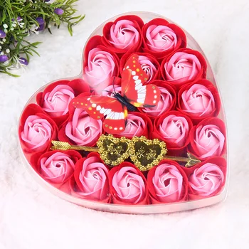 16 Mydlo Kvety Prsteň v tvare Srdca Rose Darčeka Vianočné Tvorivé Darček Svadobné Oslavu Dar Srdca Parfumované Kúpeľové Petal Rose