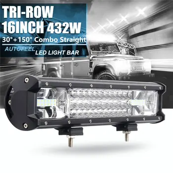 16-palcové 432W Triple-riadok 3 Riadky 7D LED Pracovné Svetlo Dlho Bar Spot Light Povodňových Combo Pre Off-road SUV Truck Auto Pracovné Svetlo