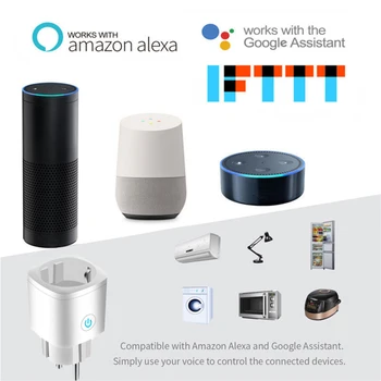 16A EÚ, WiFi Smart Plug Zásuvky Tuya Diaľkové Ovládanie Monitor Napájania Ovládanie Hlasom Inteligentné Domáce Spotrebiče Pracuje S Alexa Domovská stránka Google